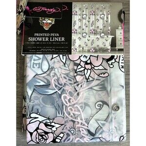 Ed Hardy Pink Skull Rose Heart Printed PEVA Shower Curtain Liner 72x72 New